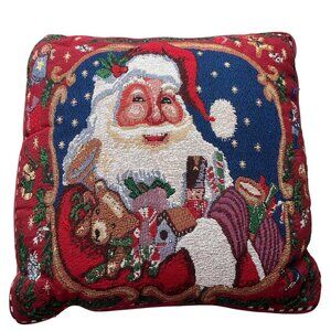 Vintage Christmas Throw Pillow Santa Claus Tapestry 18" X 18" Holiday Decor